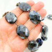 Coated Labradorite Oval Shape Oxidized Wire Chain